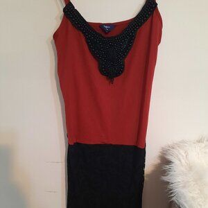 Reitmans NEW 1x dark pink and black beaded and lace sleevless dress